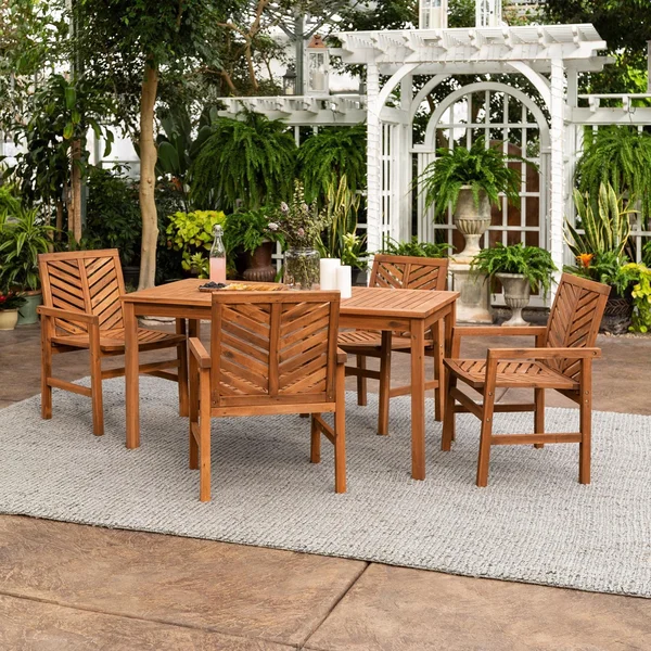 Ultimate Patio Wishlake 5 Piece Acacia Patio Dining Set W/ 60 X 32 Inch Rectangular Table - Brown