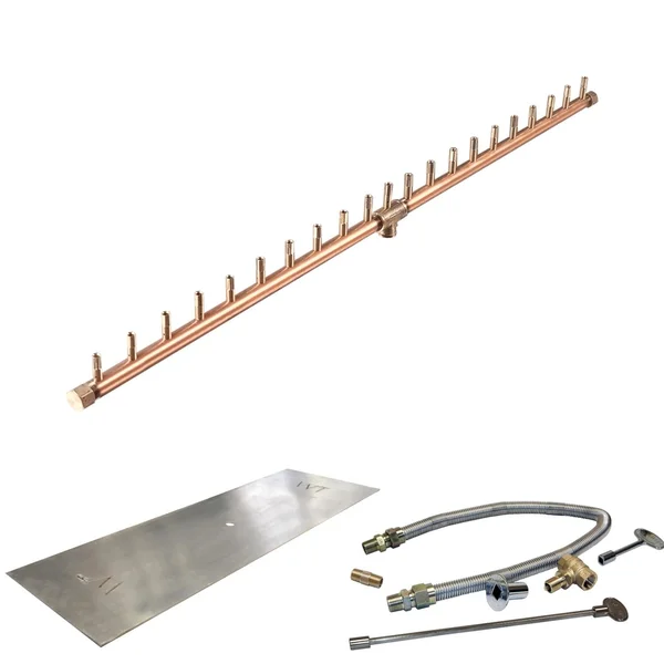 Warming Trends 50 X 10-Inch Linear Natural Gas Fire Pit Burner Kit W/ 42-Inch Linear CROSSFIRE Brass Burner - Match Light Ignition - CFBL210NGALPL5010FK1