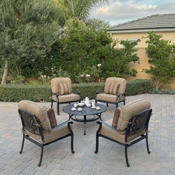 Elisabeth 5 Pc Cast Aluminum Seating Set w/ Club Chairs in Antique Bronze/Sesame by Darlee