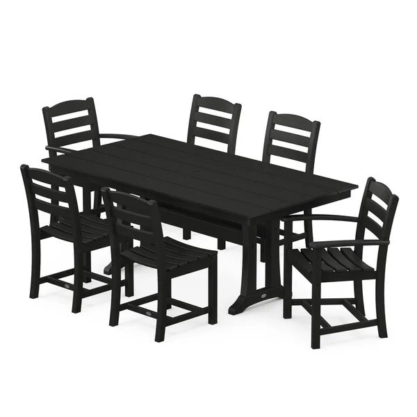 POLYWOOD La Casa Cafe 7 Piece Farmhouse Trestle Dining Set - Black