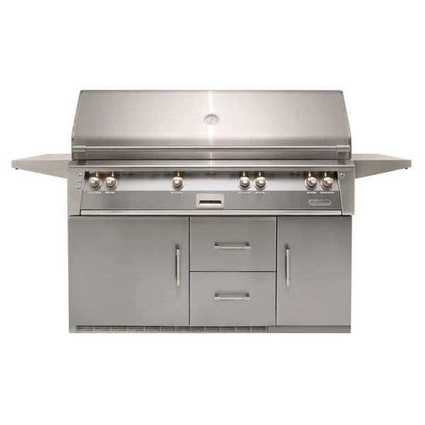 Alfresco ALXE 56-Inch Freestanding Propane All Grill On Refrigerated Cart With Sear Zone And Rotisserie in Signal Gray - ALXE-56BFGR-LP-S7004