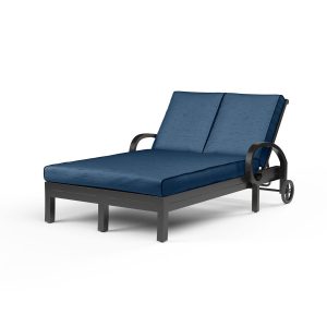 Monterey Aluminum Patio Double Chaise Lounge in Spectrum Indigo w/ Self Welt By Sunset West