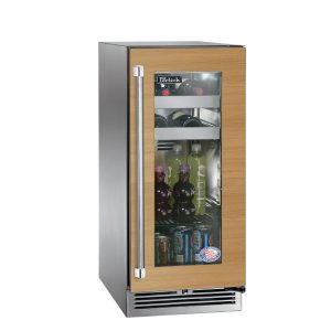 Perlick 15-Inch Signature Series Marine & Coastal Series Stainless Steel Panel Ready Glass Door Outdoor Beverage Center W/ Door Lock - Right Hinge - HP15BM-4-4RL