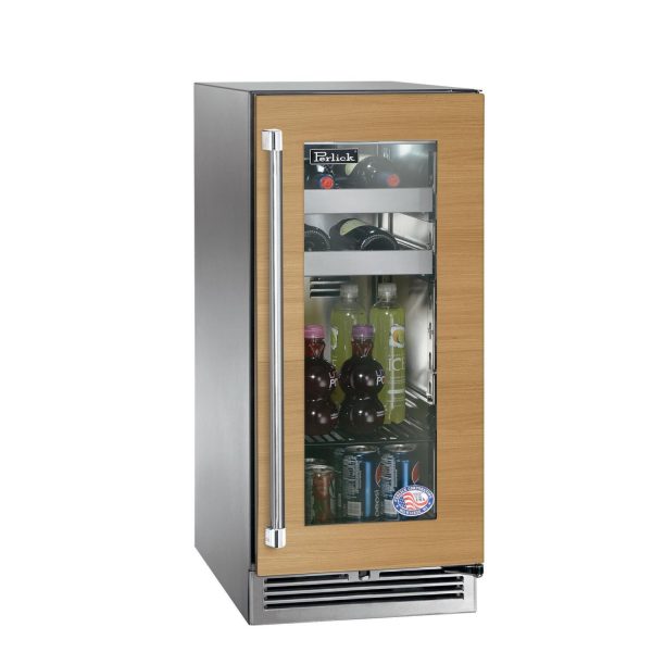 Perlick 15-Inch Signature Series Marine & Coastal Series Stainless Steel Panel Ready Glass Door Outdoor Beverage Center W/ Door Lock - Right Hinge - HP15BM-4-4RL