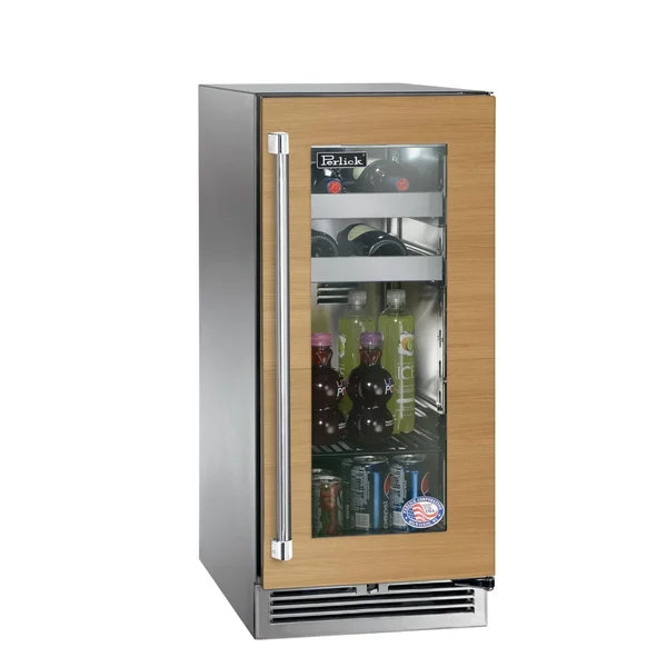 Perlick 15-Inch Signature Series Marine & Coastal Series Stainless Steel Panel Ready Glass Door Outdoor Beverage Center - Right Hinge - HP15BM-4-4R