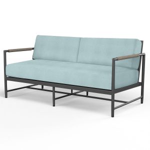 Pietra Rope & Aluminum Patio Loveseat in Dupione Celeste w/ No Welt By Sunset West