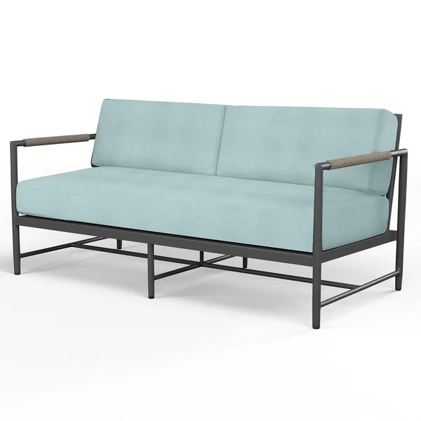 Pietra Rope & Aluminum Patio Loveseat in Dupione Celeste w/ No Welt By Sunset West