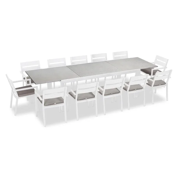 Calm Bay 13 Pc Extendable Aluminum Dining Set in White/Concrete/Cast Silver by Lakeview Outdoor Designs