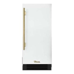 True 15 Inch 85 Lb. Right Hinge Outdoor Ice Maker - Matte White w/ Brass Handle - TUI-15-R-OP-D~DSK-030-H01