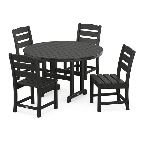POLYWOOD Lakeside 5-Piece Round Side Chair Dining Set - Black