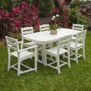 POLYWOOD La Casa Cafe 7 Piece Rectangular Arm Chair Dining Set - White