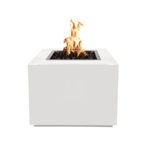 Forma 36 Inch Square Powder Coated Steel Natural Gas Fire Pit in White by The Outdoor Plus