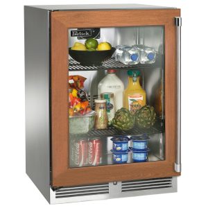 Perlick 24-Inch Signature Series Shallow Depth Marine & Coastal Series Stainless Steel Panel Ready Glass Door Outdoor Refrigerator - Left Hinge - HH24RM-4-4L