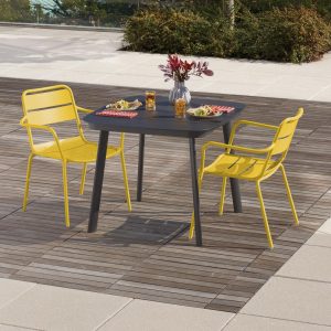 Kapri 3 Pc Aluminum Dining Set W/ Arm Chairs in Carbon/Saffron By Oxford Garden