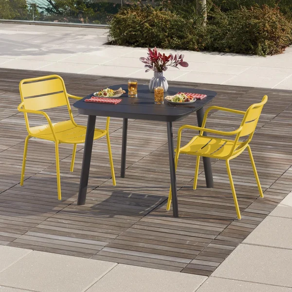 Kapri 3 Pc Aluminum Dining Set W/ Arm Chairs in Carbon/Saffron By Oxford Garden