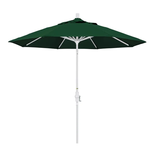 California Umbrella 9 Ft. Octagonal Aluminum Collar Tilt Patio Umbrella W/ Crank Lift & Aluminum Ribs - Matted White Frame / Sunbrella Canvas Forest Green Canopy