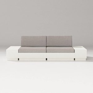 Elevate 4 Pc Recycled Plastic Loveseat Sectional Seating Set in Vintage White/Weathered Tweed By PW Designer Series
