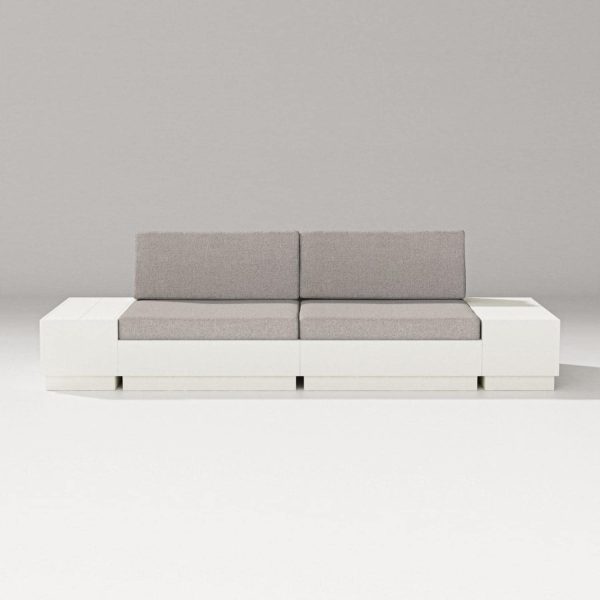 Elevate 4 Pc Recycled Plastic Loveseat Sectional Seating Set in Vintage White/Weathered Tweed By PW Designer Series