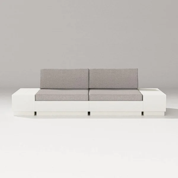 Elevate 4 Pc Recycled Plastic Loveseat Sectional Seating Set in Vintage White/Weathered Tweed By PW Designer Series