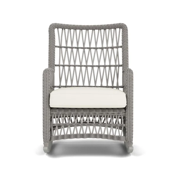 Mackinac Wicker High Back Rocking Club Chair in Putty/Sailcloth Salt by Lloyd Flanders