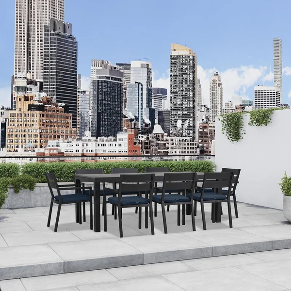 Calm Bay 9 Pc Extendable Aluminum Dining Set in Black/Concrete/Spectrum Indigo by Lakeview Outdoor Designs