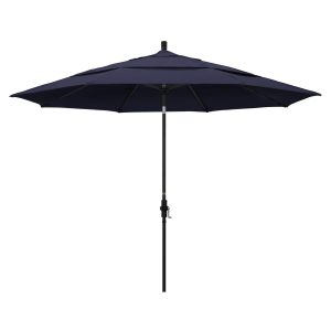 California Umbrella 11 Ft. Octagonal Aluminum Collar Tilt Patio Umbrella W/ Crank Lift & Aluminum Ribs - Stone Black Frame / Olefin Navy Blue Canopy