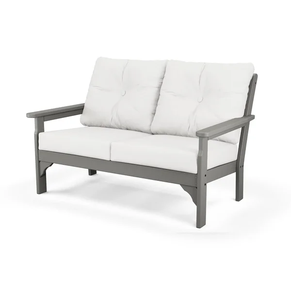 Vineyard Recycled Plastic Loveseat in Slate Gray/Natural Linen by POLYWOOD