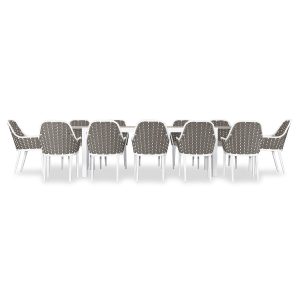 Chloe Bay 13 Pc Aluminum Extendable Dining Set in White/Concrete by Lakeview Outdoor Designs