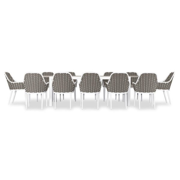 Chloe Bay 13 Pc Aluminum Extendable Dining Set in White/Concrete by Lakeview Outdoor Designs