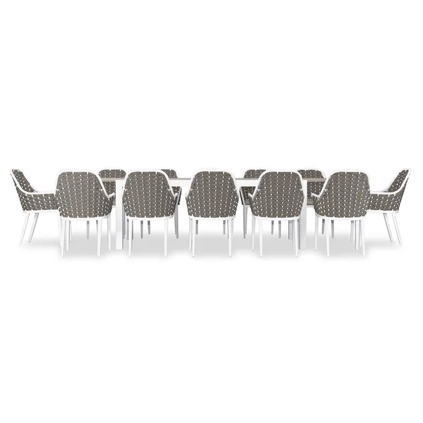 Chloe Bay 13 Pc Aluminum Extendable Dining Set in White/Concrete by Lakeview Outdoor Designs