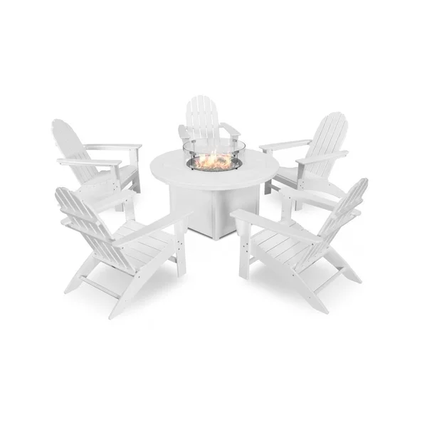 Vineyard 6 Pc Recycled Plastic Fire Pit Seating Set in White by POLYWOOD