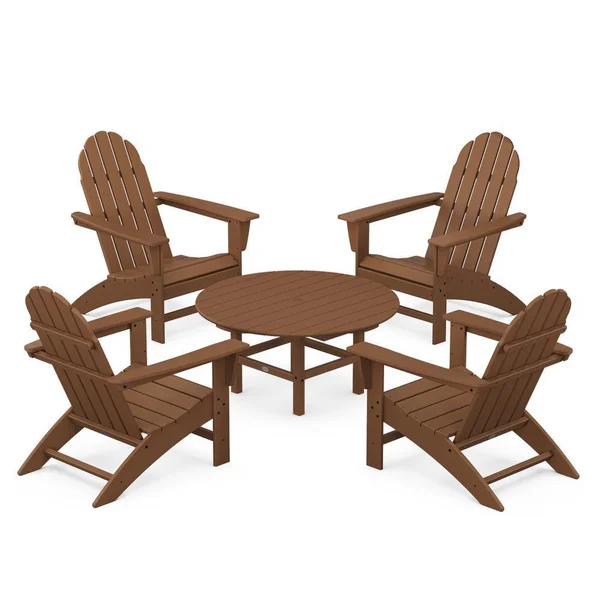 Vineyard 5 Pc Recycled Plastic Adirondack Seating Set in Teak by POLYWOOD