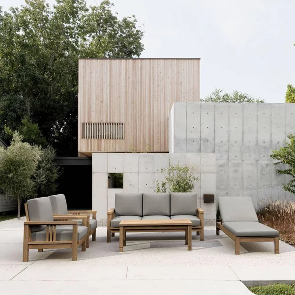 Sawgrass Bay 6 Pc Teak Seating Set w/ Chaise Lounge in Cast Slate by Lakeview Outdoor Designs