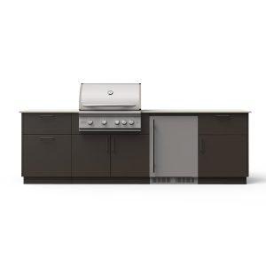 Blaze Morning Glow 10-Ft Outdoor Kitchen Island w/ 32-Inch LTE+ Propane Grill, Fridge in Architectural Bronze w/ Aeris Countertop