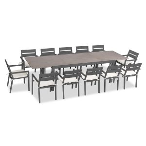 Calm Bay 13 Pc Extendable Aluminum Dining Set in Slate/Barnwood/Canvas Natural by Lakeview Outdoor Designs