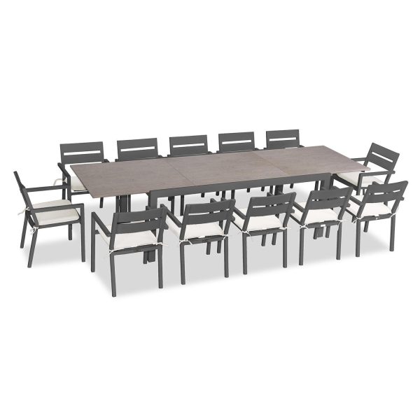 Calm Bay 13 Pc Extendable Aluminum Dining Set in Slate/Barnwood/Canvas Natural by Lakeview Outdoor Designs