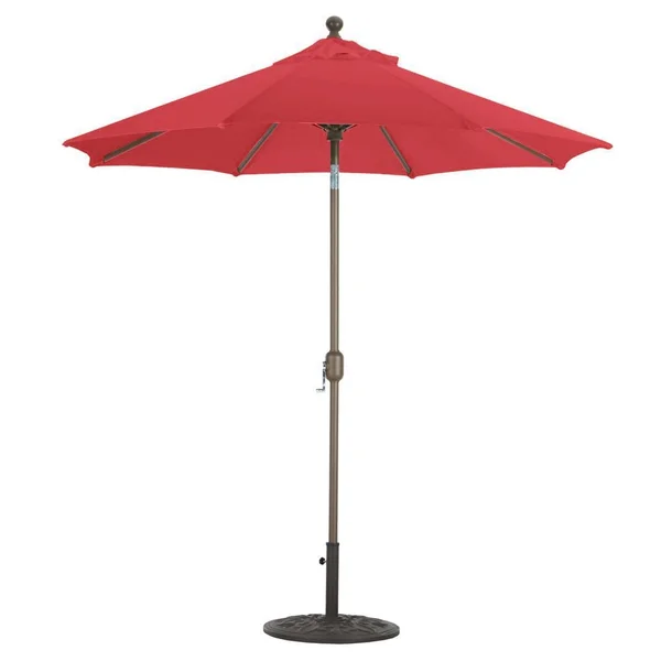 Galtech 7.5 Ft. Octagonal Aluminum Patio Market Umbrella W/ Crank Lift And Deluxe Auto Tilt - Antique Bronze Frame W/ Sunbrella Canvas Jockey Red Canopy
