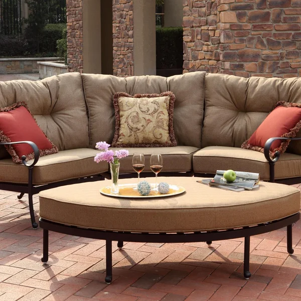 Santa Anita 4 Pc Cast Aluminum Sectional Seating Set w/ Leaf Shape Ottoman in Antique Bronze/Linen Sesame by Darlee