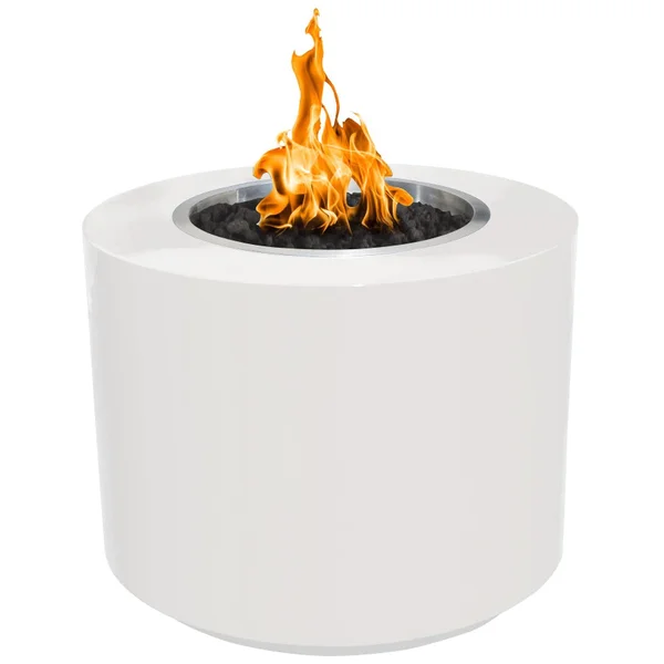 Beverly 42 Inch Round Powder Coated Steel Natural Gas Fire Pit w/ Glow Plug in White by The Outdoor Plus