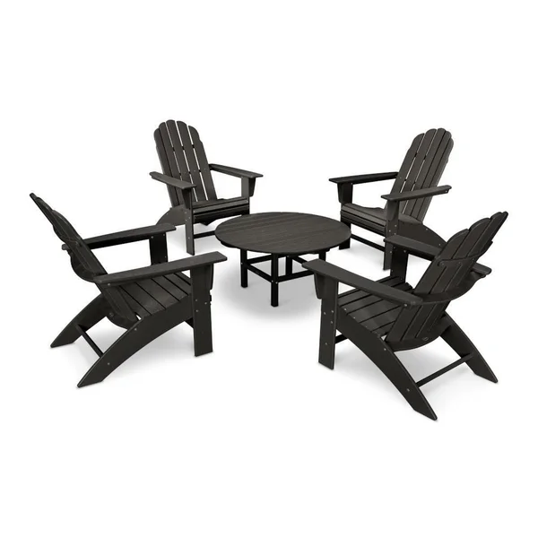Vineyard 5 Pc Recycled Plastic Oversized Adirondack Seating Set in Black by POLYWOOD