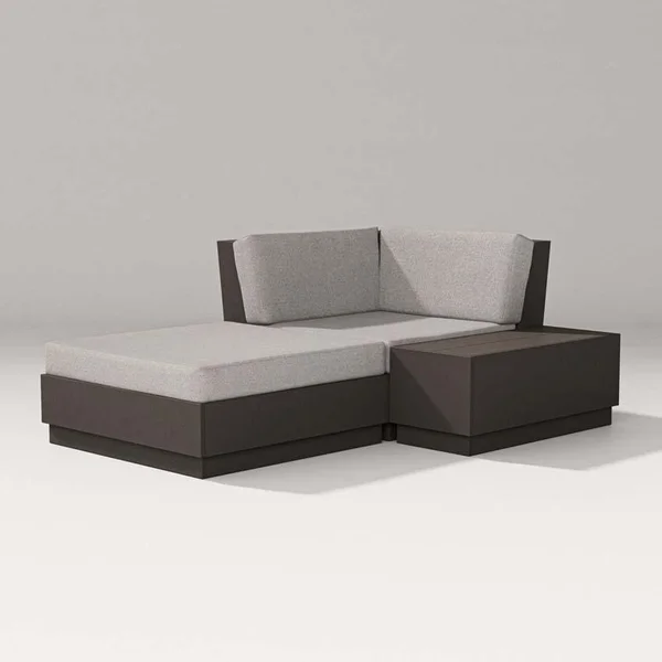 Elevate 3 Pc Recycled Plastic Corner Chaise Lounge Seating Set in Vintage Coffee/Weathered Tweed By PW Designer Series