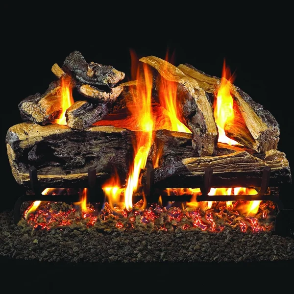 Peterson Real Fyre 18-Inch Charred Rugged Split Oak Indoor/Outdoor Gas Log Set With Vented Natural Gas Stainless G45 Burner - Match Light