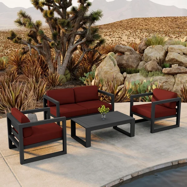 Misty Cove 4 Pc Aluminum Seating Set w/ Portal Coffee Table Slate/Canvas Henna by Lakeview Outdoor Designs