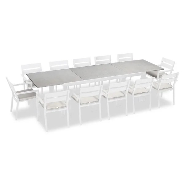 Calm Bay 13 Pc Extendable Aluminum Dining Set in White/Concrete/Canvas Natural by Lakeview Outdoor Designs