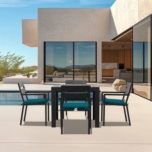 Calm Bay Classic 5 Pc Square Aluminum Dining Set in Black/Spectrum Peacock by Lakeview Outdoor Designs