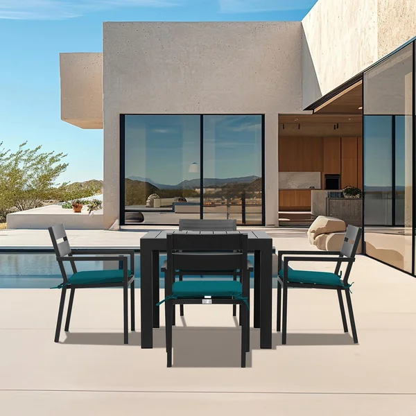 Calm Bay Classic 5 Pc Square Aluminum Dining Set in Black/Spectrum Peacock by Lakeview Outdoor Designs