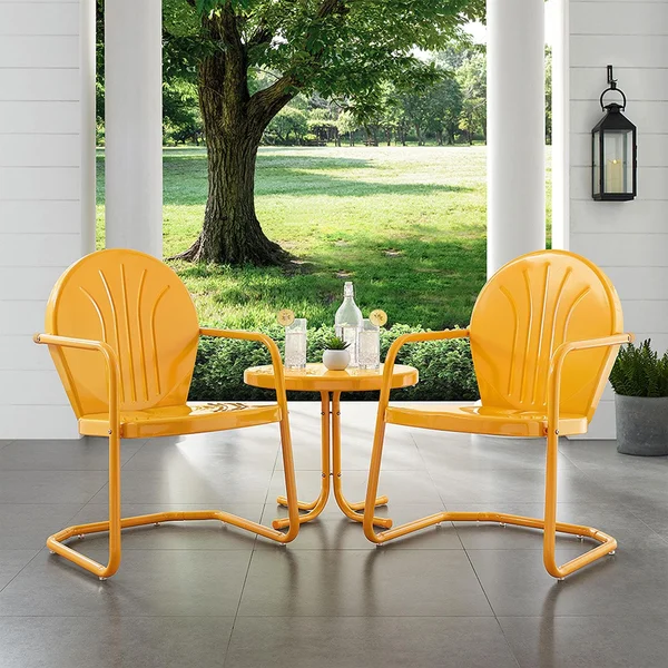 Ashview 3 Pc Steel Seating Set in Tangerine Gloss by Ultimate Patio