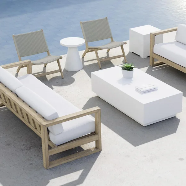 Coastal Teak 7 Pc Teak Seating Set in Canvas Canvas by Sunset West