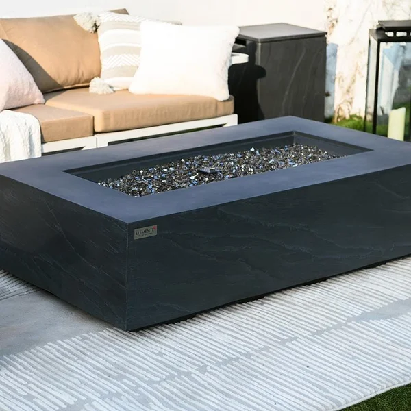 Cape Town 56 Inch Rectangular Concrete Propane Fire Pit Table in Black by Elementi
