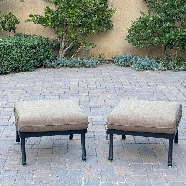 Santa Anita Cast Aluminum 2 Piece Ottoman Set in Antique Bronze/Sesame Linen by Darlee